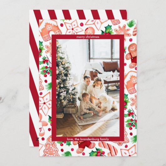 Cartes Pour Fêtes Annuelles Cute pain d'épices Noël Salutation Photo (Devant / Derrière)