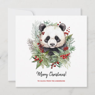 Cartes Pour Fêtes Annuelles Cute Panda Bear Botaniques rustiques de Noël