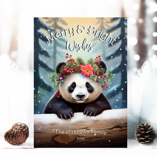 Cartes Pour Fêtes Annuelles Cute Panda Bear Forêt de Boislands Joyeux & Lumine
