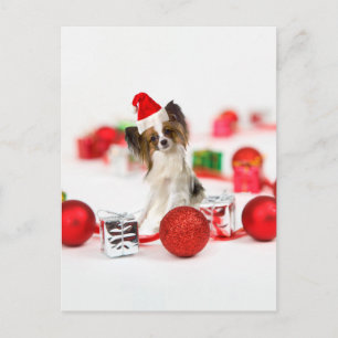 Cartes Pour Fêtes Annuelles Cute Papillon Dog Christmas Santa Hat