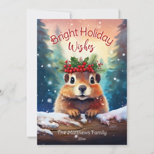 Cartes Pour Fêtes Annuelles Cute Peeking Gopher Snowy Enchanted Forest (Devant)