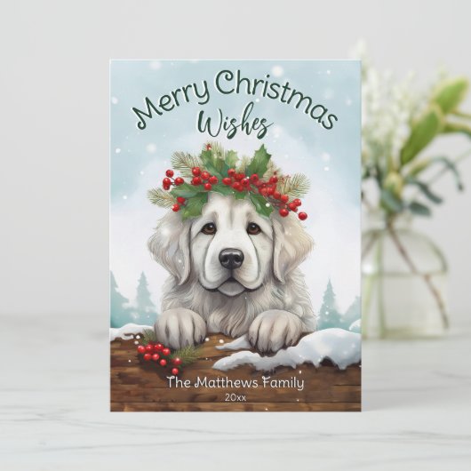 Cartes Pour Fêtes Annuelles Cute Peeking Great Pyrenees Rustique Portrait pour (Debout devant)