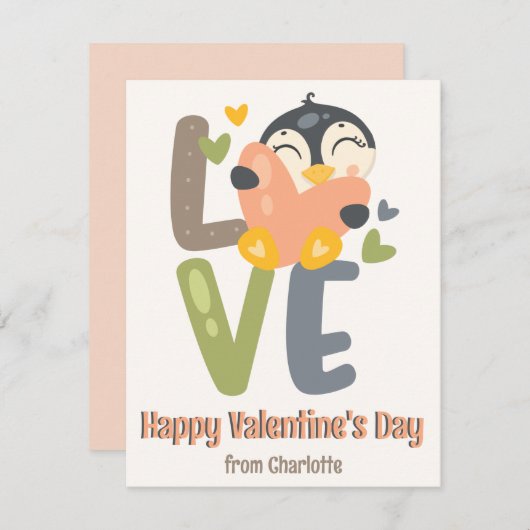 Cartes Pour Fêtes Annuelles Cute Penguin Love Enfants Classroom Saint-Valentin (Devant / Derrière)
