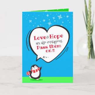 Cartes Pour Fêtes Annuelles Cute Penguin Love & Hope Citation sur Blue Holiday