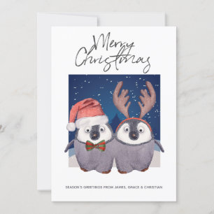 Cartes Pour Fêtes Annuelles Cute Père Noël et Reindeer Christmas Penguin Coupl