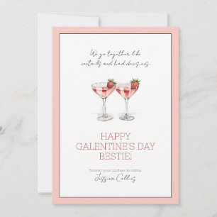 Cartes Pour Fêtes Annuelles Cute Pink Happy Galentine's Day Bestie Cocktails