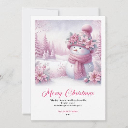 Cartes Pour Fêtes Annuelles Cute Pink Snowman Kids Download Christmas Greeting (Devant)