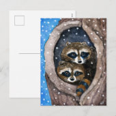 Cartes Pour Fêtes Annuelles Cute raccoons snow (Devant / Derrière)