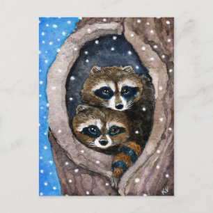 Cartes Pour Fêtes Annuelles Cute raccoons snow
