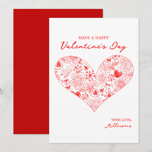 Cartes Pour Fêtes Annuelles Cute Red Valentine's Day Floral Heart Nom de famil