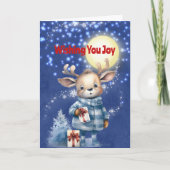 Cartes Pour Fêtes Annuelles Cute Reindeer en Lune bleue Plaid Noël Joie (Devant)