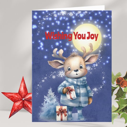 Cartes Pour Fêtes Annuelles Cute Reindeer en Lune bleue Plaid Noël Joie
