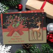 Cartes Pour Fêtes Annuelles Cute Reindeer Red Bow Noir & Or