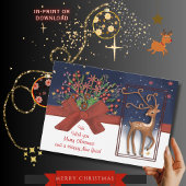 Cartes Pour Fêtes Annuelles Cute renne rouge Bow bleu et blanc