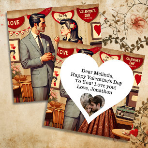Cartes Pour Fêtes Annuelles Cute Retro Couple Valentine's Day Personnalisé
