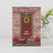 Cartes Pour Fêtes Annuelles Cute Retro Dachshund Chien Appartement de Noël (Debout devant)