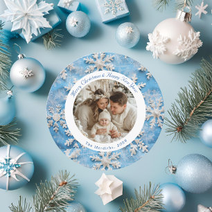 Cartes Pour Fêtes Annuelles Cute ronde Blue Snowflake Noël Photo