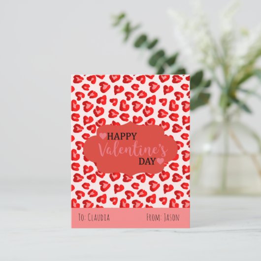 Cartes Pour Fêtes Annuelles Cute Rose & Rouge Leopard Hearts Enfants Salle de  (Debout devant)