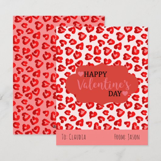 Cartes Pour Fêtes Annuelles Cute Rose & Rouge Leopard Hearts Enfants Salle de  (Devant / Derrière)