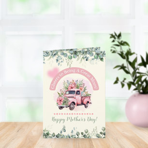 Cartes Pour Fêtes Annuelles Cute rose Vintage Floral Pomme Camion Fête des mèr