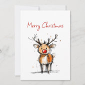 Cartes Pour Fêtes Annuelles Cute Rudolph Reindeer Sketch Merry Christmas (Devant)