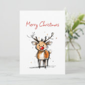 Cartes Pour Fêtes Annuelles Cute Rudolph Reindeer Sketch Merry Christmas (Debout devant)