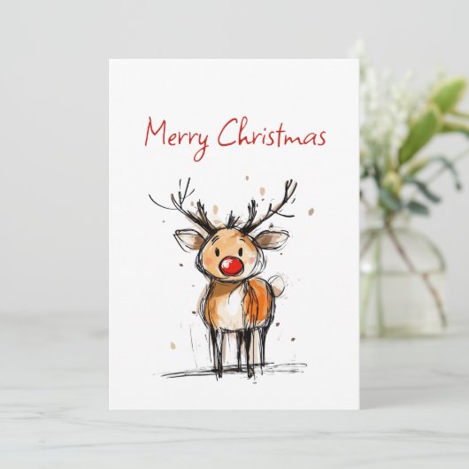 Cartes Pour Fêtes Annuelles Cute Rudolph Reindeer Sketch Merry Christmas (Debout devant)