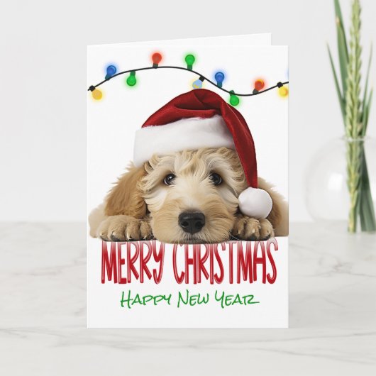 Cartes Pour Fêtes Annuelles Cute Santa Goldendoodle Christmas Card (Devant)