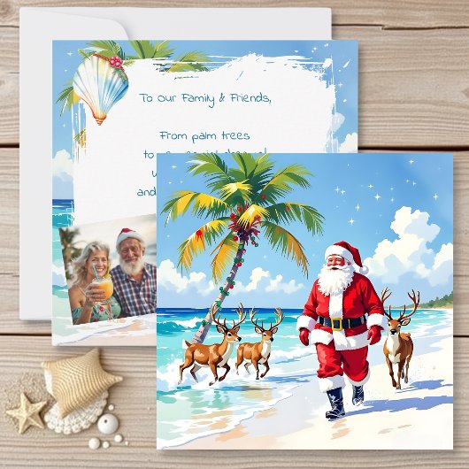 Cartes Pour Fêtes Annuelles Cute Santa on Beach and Photo Template Christmas