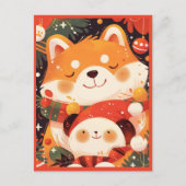 Cartes Pour Fêtes Annuelles Cute Shiba Inu Hugging Panda Plush (Devant)
