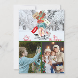 Cartes Pour Fêtes Annuelles Cute Sled Winter Wonderland Famille Photo Noël