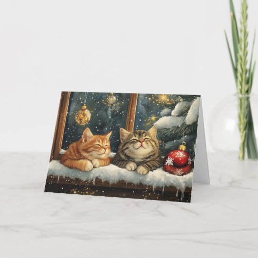 Cartes Pour Fêtes Annuelles Cute Sleeping Kittens Under Christmas Tree (Devant)