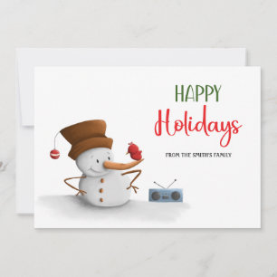 Cartes Pour Fêtes Annuelles Cute Snowman Danser Radio Noël