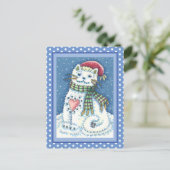 CARTES POUR FÊTES ANNUELLES CUTE SNOWMAN KITTEN, SNOWFLAKES CAT AND MOUSE (Debout devant)