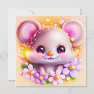 Cartes Pour Fêtes Annuelles Cute souris rose Kawaii