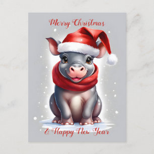 Cartes Pour Fêtes Annuelles Cute Sweet Hippopotamus Santa Hat Nouvel An