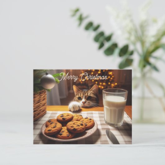 Cartes Pour Fêtes Annuelles Cute Tabby Cat Reaching pour les cookies Noël (Debout devant)