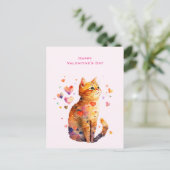 Cartes Pour Fêtes Annuelles Cute Tabby Chat avec Coeurs Saint-Valentin (Debout devant)