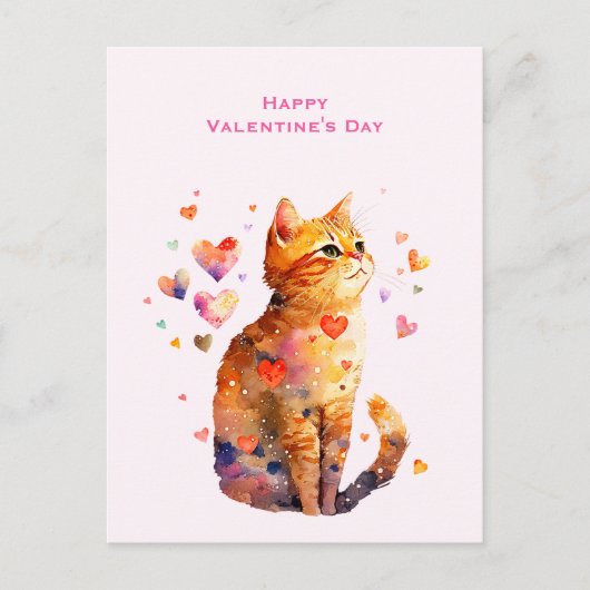 Cartes Pour Fêtes Annuelles Cute Tabby Chat avec Coeurs Saint-Valentin (Devant)