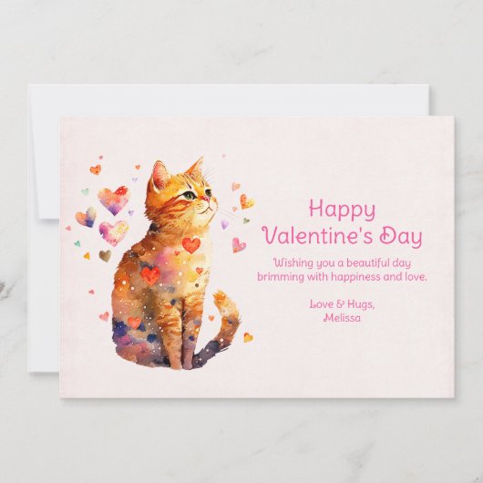 Cartes Pour Fêtes Annuelles Cute Tabby Chat avec Coeurs Saint-Valentin (Devant)