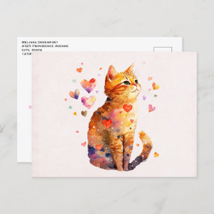 Cartes Pour Fêtes Annuelles Cute Tabby Chat avec Coeurs Saint-Valentin
