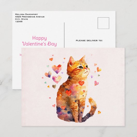 Cartes Pour Fêtes Annuelles Cute Tabby Chat avec Coeurs Saint-Valentin (Devant / Derrière)