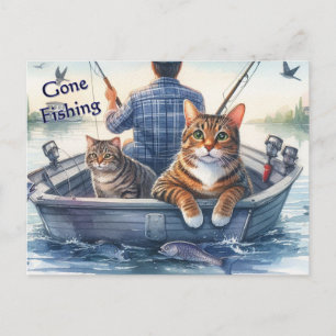 Cartes Pour Fêtes Annuelles Cute Tabby Chats est parti pêcher avec papa