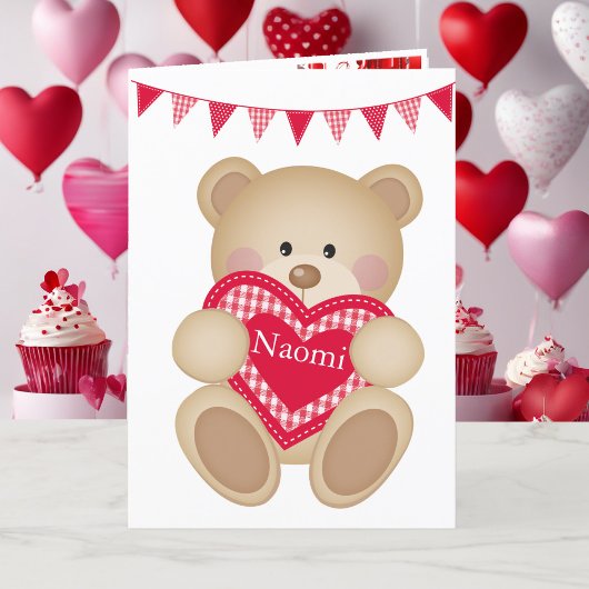 Cartes Pour Fêtes Annuelles Cute Teddy Bear w Red Heart Ajouter un nom