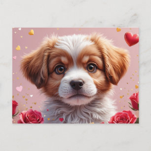 Cartes Pour Fêtes Annuelles Cute Valentine's Day Chiot avec Rose