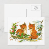Cartes Pour Fêtes Annuelles Cute Vintage Christmas Foxes (Devant / Derrière)