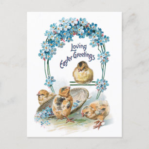 Cartes Pour Fêtes Annuelles Cute Vintage Poussins de Pâques & Bleu Oubliez-moi