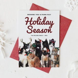 Cartes Pour Fêtes Annuelles Cute Watercolor Chats Purr-fect Noël