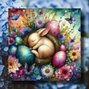 Cartes Pour Fêtes Annuelles Cute Whimsical Aquarelle Bunny Oeufs de Pâques