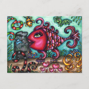 Cartes Pour Fêtes Annuelles Cute Whimsical Fish Vie marine Art original